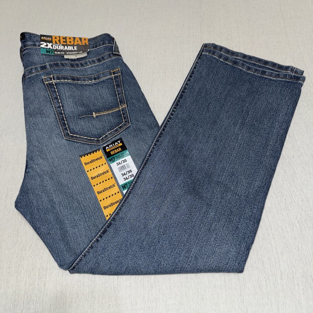 Ariat Mens Sz 36x30 Rebar M7 DuraStretch Jeans Straight Leg Workwear Slim NWT